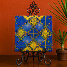Marokkaans Patroon Vierbladen Blauw en Goud
