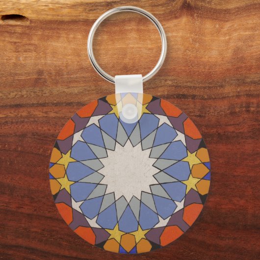 Marokkaans Patroonblauw Oranje Sleutelhanger (Voorkant)