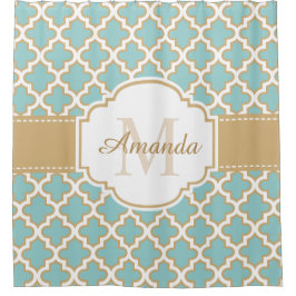 Marokkaans persbericht - Monogram Elegant Gold Bla Douchegordijn