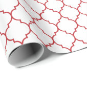 Marokkaans Quatrefoil Dark Red op wit Cadeaupapier (Rol Hoek)