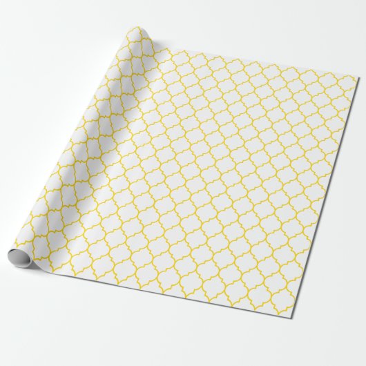 Marokkaans Quatrefoil Golden Yellow op White Cadeaupapier (Uitgerold)