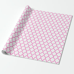 Marokkaans Quatrefoil hot roze op wit Cadeaupapier
