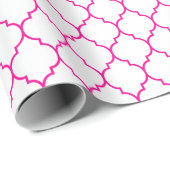 Marokkaans Quatrefoil hot roze op wit Cadeaupapier (Rol Hoek)