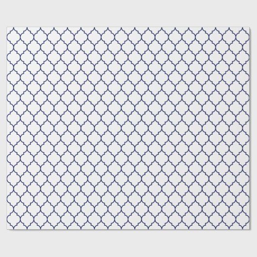 Marokkaans Quatrefoil marineblauw op wit Cadeaupapier (Vlak)