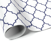 Marokkaans Quatrefoil marineblauw op wit Cadeaupapier (Rol Hoek)