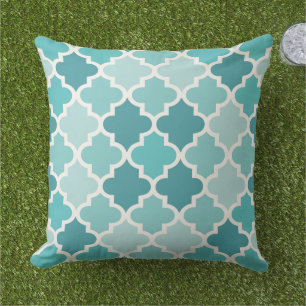 Marokkaans Quatrefoil Patroon Aqua en Turkoois Buitenkussen