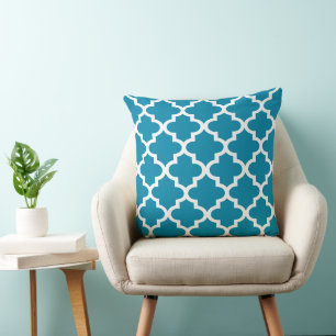 Marokkaans Quatrefoil Patroon   Blauwgroen Blauw Kussen