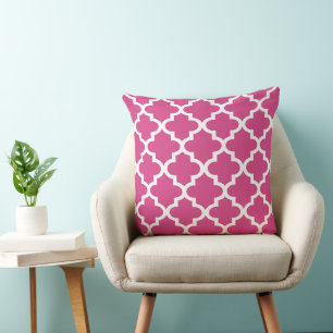 Marokkaans Quatrefoil Patroon   Magenta Roze Kussen