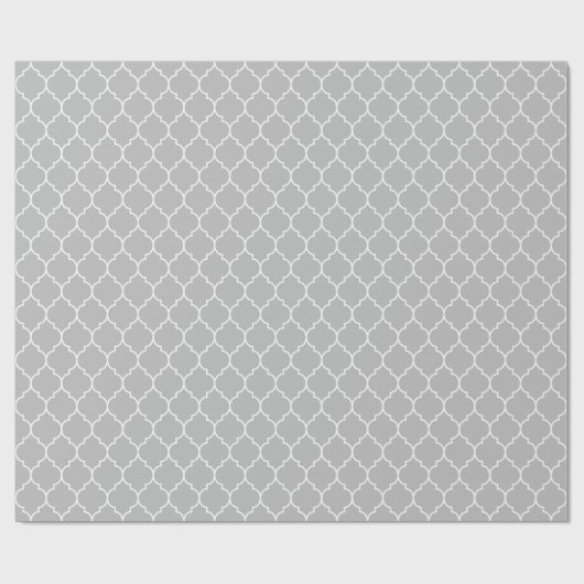Marokkaans Quatrefoil wit op grijs omslagpapier Cadeaupapier (Vlak)