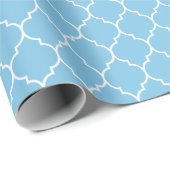 Marokkaans Quatrefoil wit op lichtblauw Cadeaupapier (Rol Hoek)