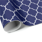 Marokkaans Quatrefoil wit op Navy Blue Cadeaupapier (Rol Hoek)