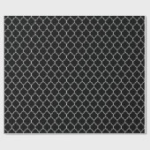 Marokkaans Quatrefoil wit op zwart omslagpapier Cadeaupapier (Vlak)
