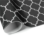 Marokkaans Quatrefoil wit op zwart omslagpapier Cadeaupapier (Rol Hoek)
