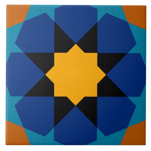 Marokkaans Spaans Geometric Star Pattern Blue Brow Tegeltje (Voorkant)