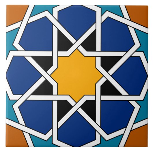 Marokkaans Spaans Geometrisch Patroonblauw Bruin Tegeltje (Voorkant)