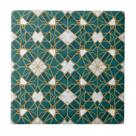 Marokkaans Teal en Gouden Islamitisch Geometrisch Tegeltje