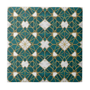 Marokkaans Teal en Gouden Islamitisch Geometrisch Tegeltje