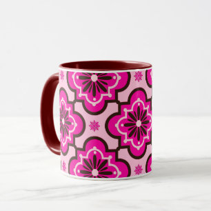 Marokkaans Tegel Patroon, Fuchsia Pink en Black Mok