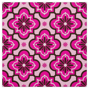 Marokkaans Tegel Patroon, Fuchsia Pink en Black Stof
