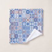 Marokkaans tegelblauw, bruin bad handdoek (Wasdoekje)