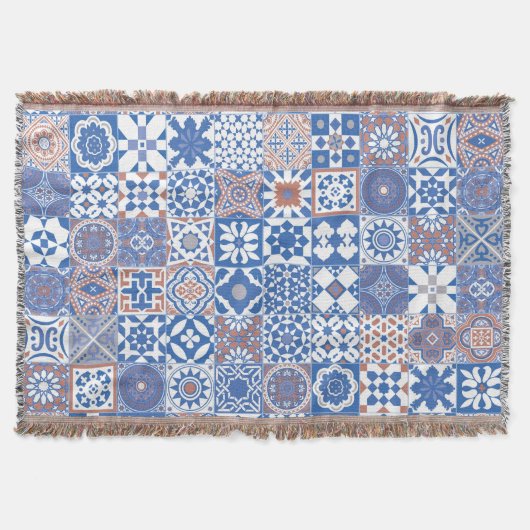 Marokkaans tegelblauw, bruin deken (Voorkant)