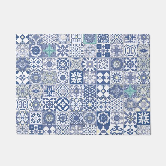 Marokkaans tegelpastelblauw deurmat (Voorkant)