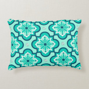 Marokkaans tegelpatroon, aqua en turquoise decoratief kussen
