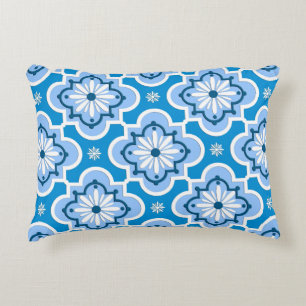Marokkaans tegelpatroon - blauw en wit decoratief kussen