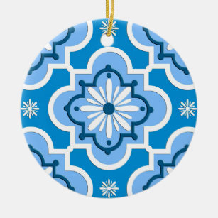 Marokkaans tegelpatroon - blauw en wit keramisch ornament