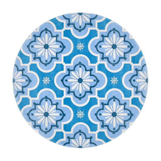 Marokkaans tegelpatroon - blauw en wit snijplank (Voorkant)