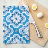 Marokkaans tegelpatroon - blauw en wit theedoek (Quarter Fold)