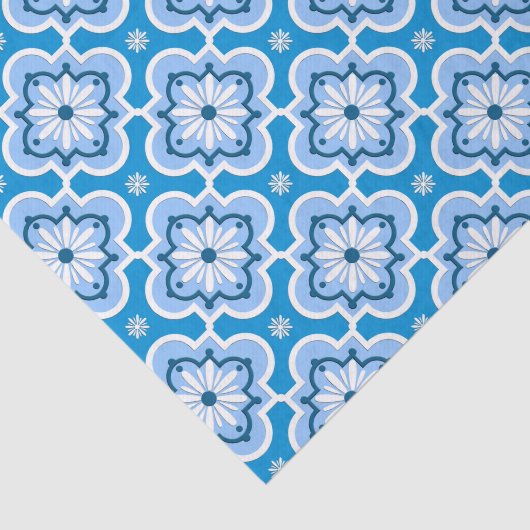 Marokkaans tegelpatroon - blauw en wit tissuepapier (Detail)