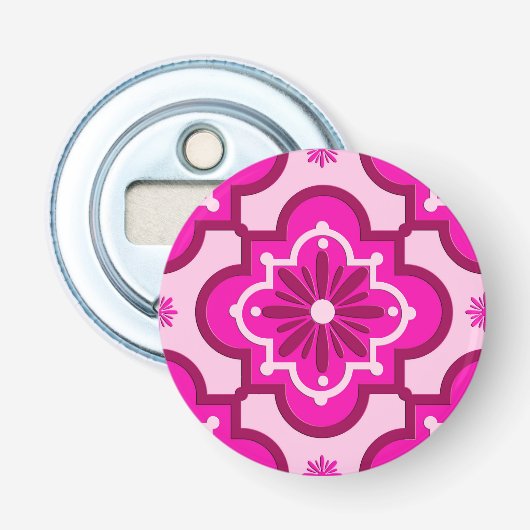 Marokkaans tegelpatroon - Fuchsia Pink Button Flesopener (Voorkant)