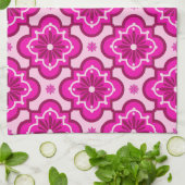 Marokkaans tegelpatroon - Fuchsia Pink Theedoek (Gevouwen)