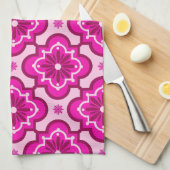 Marokkaans tegelpatroon - Fuchsia Pink Theedoek (Quarter Fold)