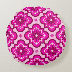 Marokkaans tegelpatroon - Fuchsia roze Rond Kussen