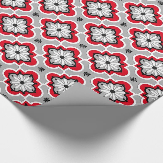 Marokkaans tegelpatroon - grijs en rood cadeaupapier (Hoek)