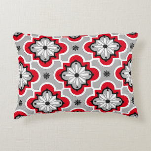 Marokkaans tegelpatroon - grijs en rood decoratief kussen