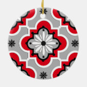 Marokkaans tegelpatroon - grijs en rood keramisch ornament (Achterkant)