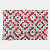 Marokkaans tegelpatroon - grijs en rood theedoek (Horizontaal)