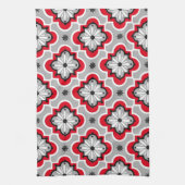 Marokkaans tegelpatroon - grijs en rood theedoek (Verticaal)