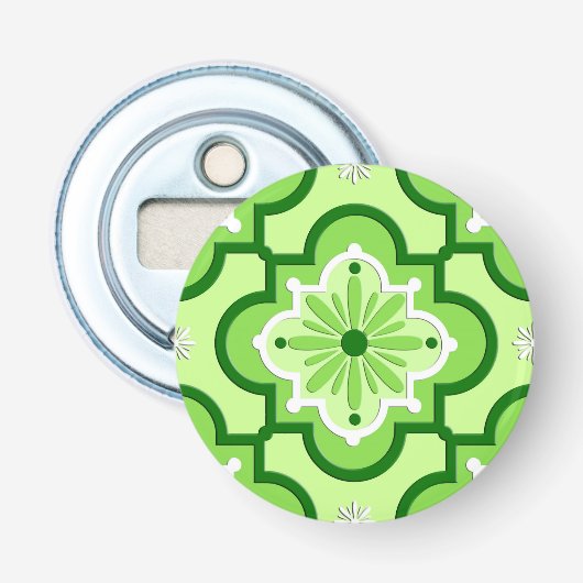 Marokkaans tegelpatroon - Lime Green Button Flesopener (Voorkant)