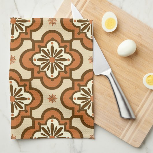 Marokkaans tegelpatroon - Rust en Tan Theedoek (Quarter Fold)