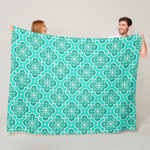 Marokkaans tegelpatroon - Turquoise en Aqua Fleece Deken