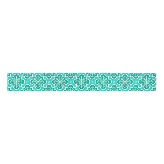Marokkaans tegelpatroon - Turquoise en Aqua Grosgrain Lint (Voorkant)