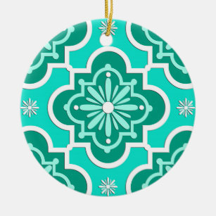 Marokkaans tegelpatroon - Turquoise en Aqua Keramisch Ornament