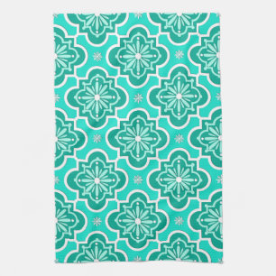 Marokkaans tegelpatroon - Turquoise en Aqua Theedoek