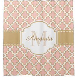 Marokkaans Tile Pattern Classy Pink Coral Monogram Douchegordijn