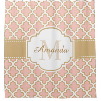 Marokkaans Tile Pattern Classy Pink Coral Monogram Douchegordijn