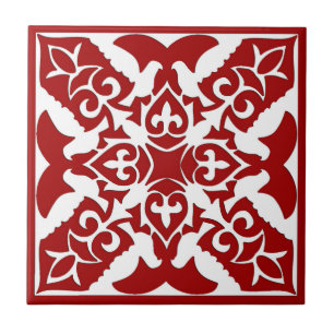 Marokkaans Tile Pattern, Deep Red en White Tegeltje